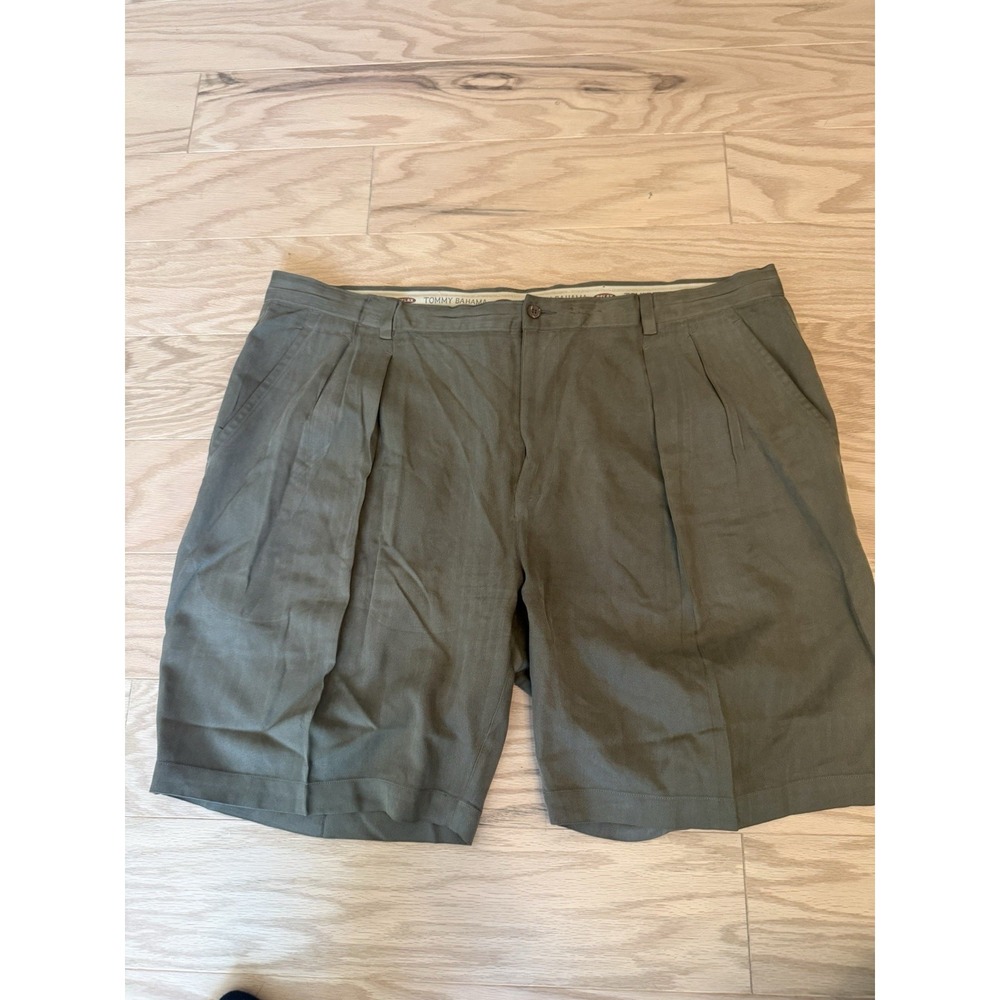 Tommy Bahama Mens Silk Shorts 40 Olive Green Pleated Relax 100% Silk